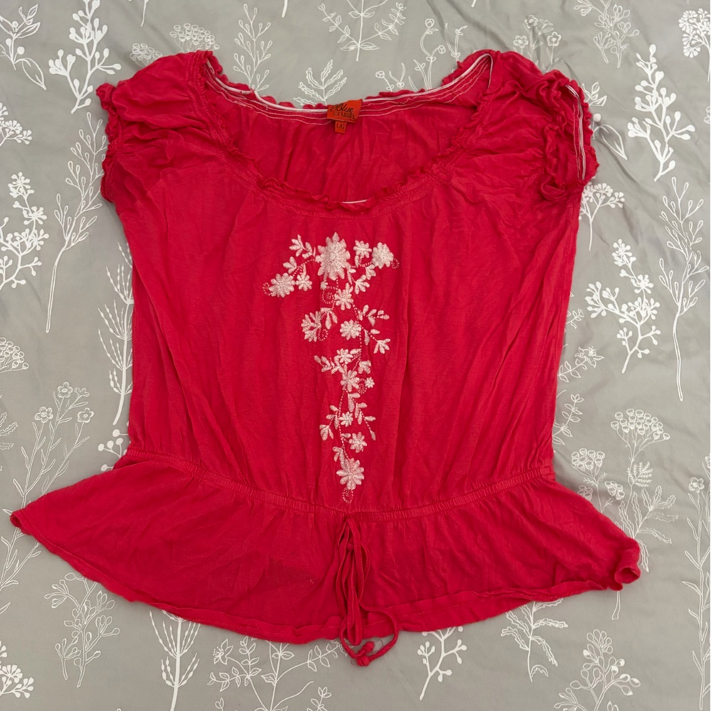 Embroidered Pink Peplum Tunic Top